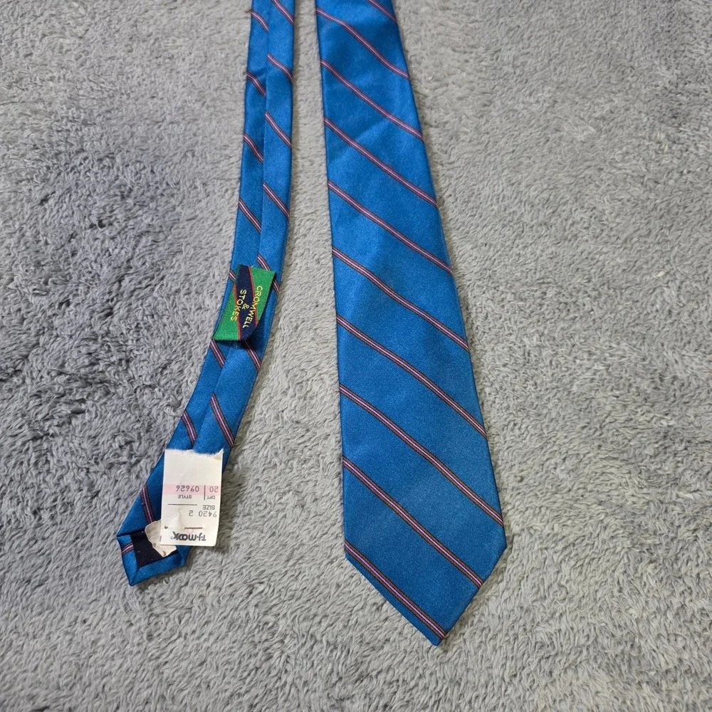 Cromwell & Stokes Mens OS Necktie Blue Silk‎ Striped Hand Made Italy 3.75